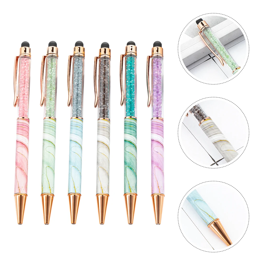 

6pcs Touchscreen Crystal Ballpoint Marble Pattern Smooth Writing For Office School Nursing Journaling Multi-Color