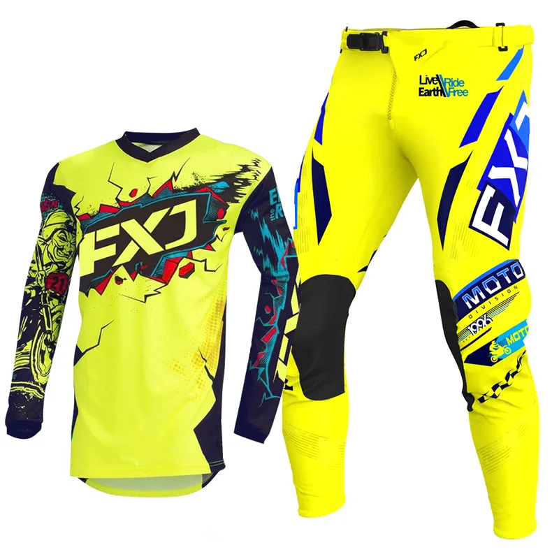Yellow Motocross Jersey Pant Kits Enduro Mens Kits Women's Cross Off-road Youth MX MTB Name Number Customize Adult
