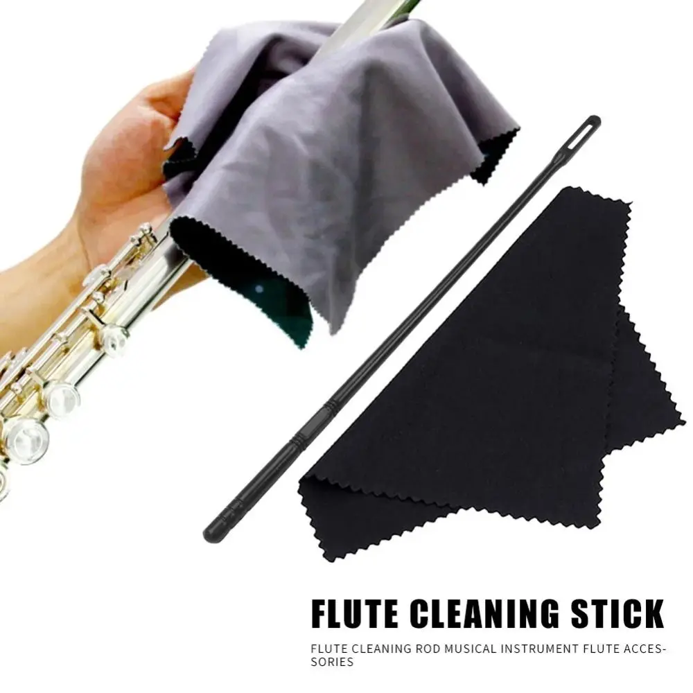 Portable Plastic Flute Cleaning Rod Lightweight Black Cleaning Cloth Music Elements Flute Cleaning Kit