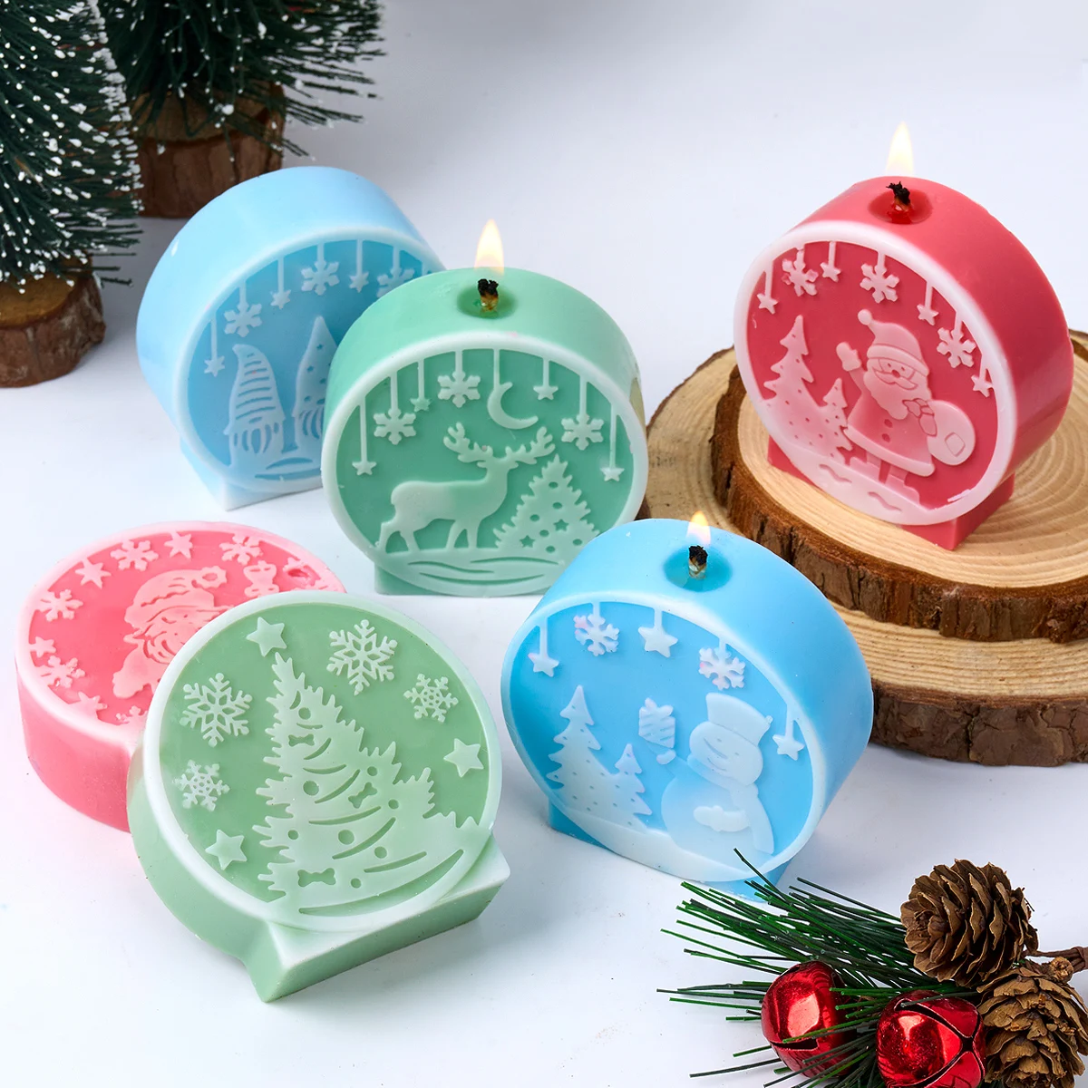 

Круглая рельефная рождественская елка, снеговик, силиконовая форма для свечей, сделай сам, Рождественский хрустальный шар, ароматное мыло, пластырь, смола, формы для рукоделия, домашний декор