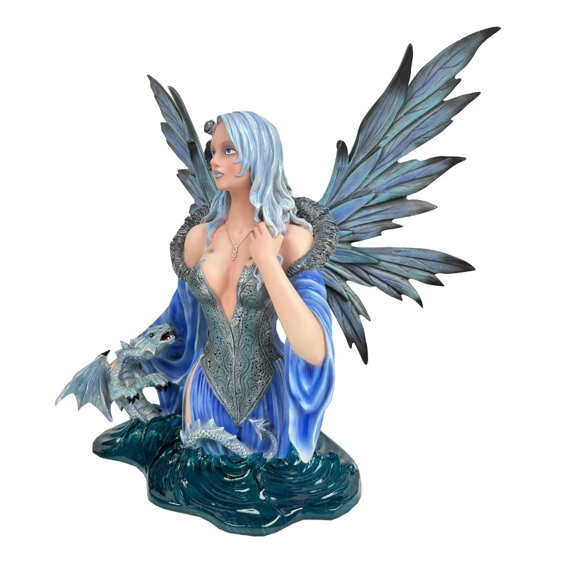 Polyresin fairy statue fairy with water dragon figurine resin hand painting home decoration