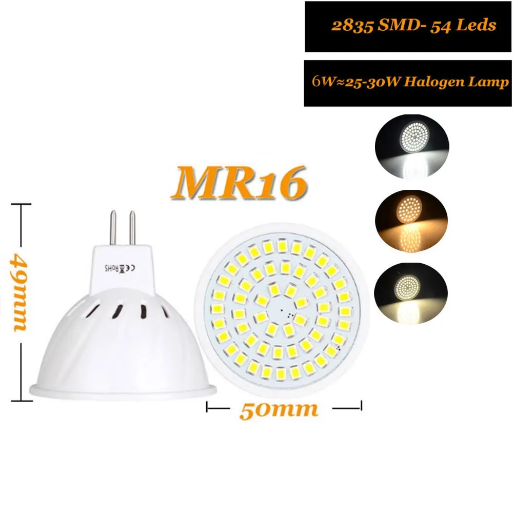 البوب MR16 LED ديود مصباح 12 فولت 24 فولت 4 واط 6 واط 8 واط أمبولة LED الأضواء لمبة 110 فولت 220 فولت 36 54 72 المصابيح مصلحة الارصاد الجوية 2835 رقاقة عالية التجويف لا وميض #3