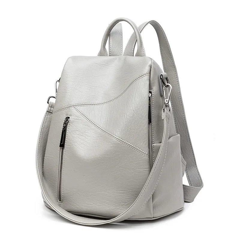 Ins Simple Splicing Anti Theft Backpack Women Soft Leather Large Commute Bag Fashion Multifunctional Shoulder Crossbody Purse