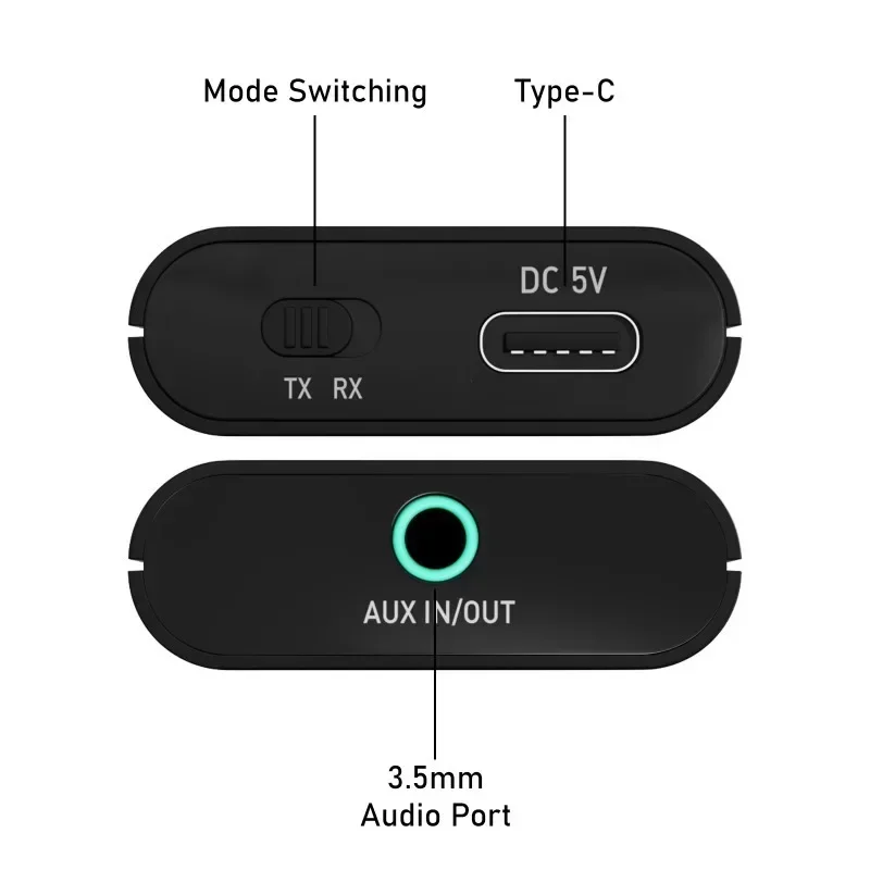 Receptor Transmissor de Áudio Sem Fio, Jack AUX, Adaptador de Música para Carro, PC, TV, Auscultadores, SBC, AAC, A2, Bluetooth 5.1, 3.5mm, 1Pc