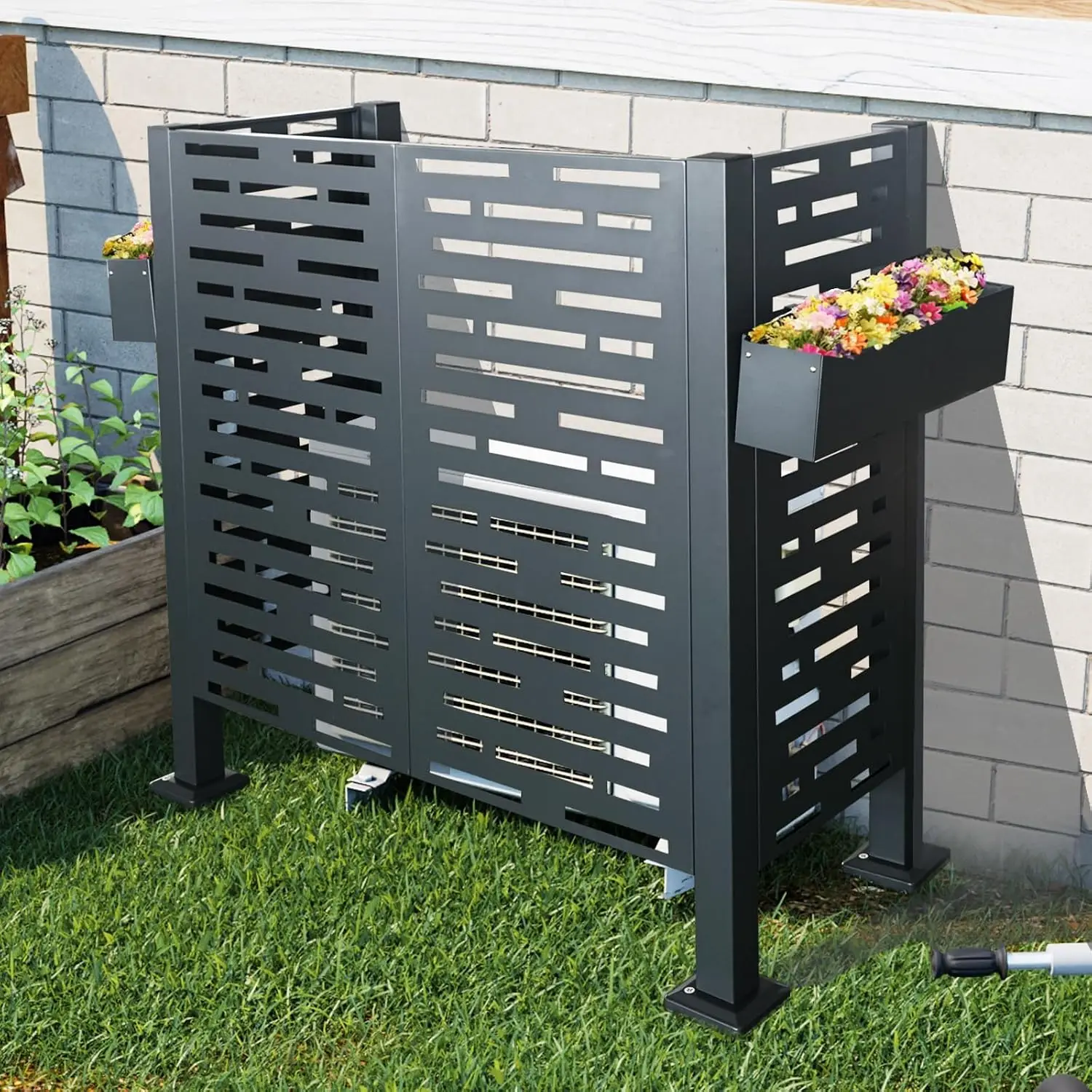 4x2 FT AC Fence Privacy Screen with Planter Boxes, Galvanized Steel Condenser Cover for Outdoor Unit, Easy Assembly, Customized