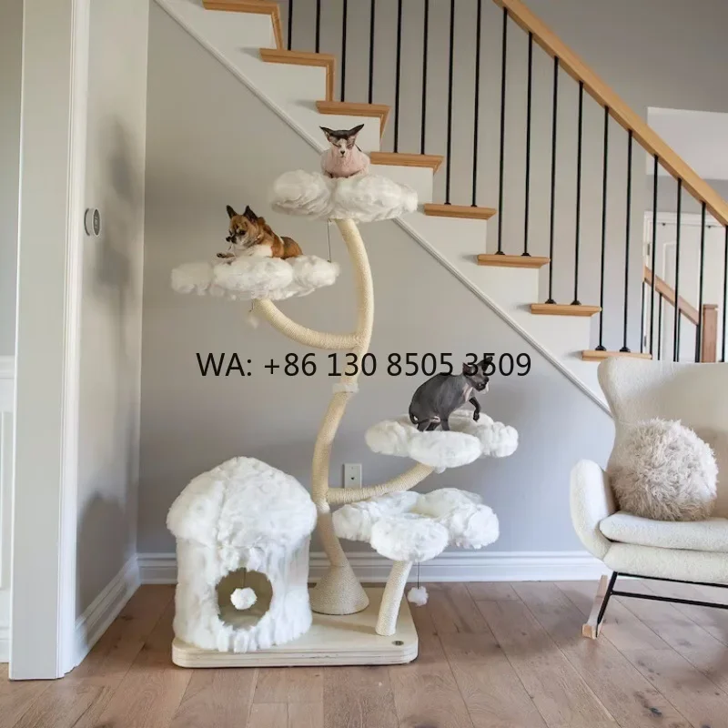 Luxury Eco-Friendly Large Cat Tree Tower for Maine Coon and Heavy Cats Solid Wood Climbing Frame with Sisal Scratcher Christmas