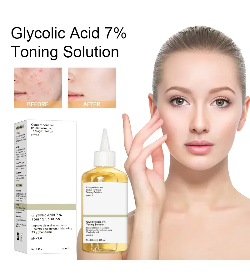 حمض الجليكوليك العادي 7% محلول التنغيم 240 مل لوشن تقشير الوجه AHA تونر اشراق العناية بالبشرة ترطيب جوهر #1