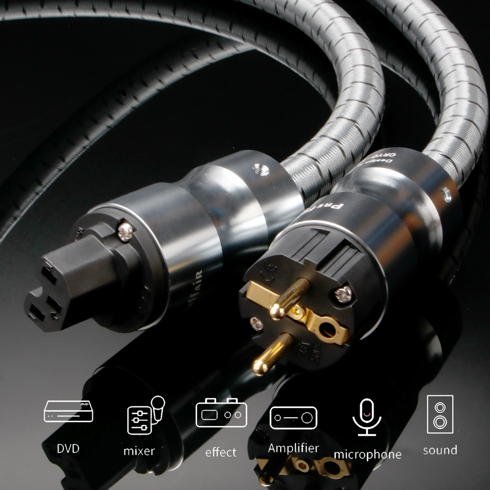 Preffair Power Cable EMC Shield AC Power Cord Gold Plated EU Schuko Power Cable EU/US Power Cables EU US Plug Power cable