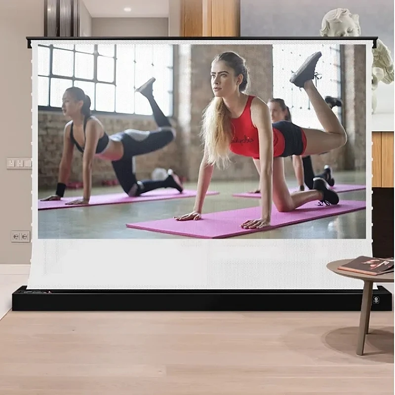 16:9 Smart Retractable Electric Pop-Up/ Floor Rising Projector Screen With 4K UHD Cinema White Projection Canvas