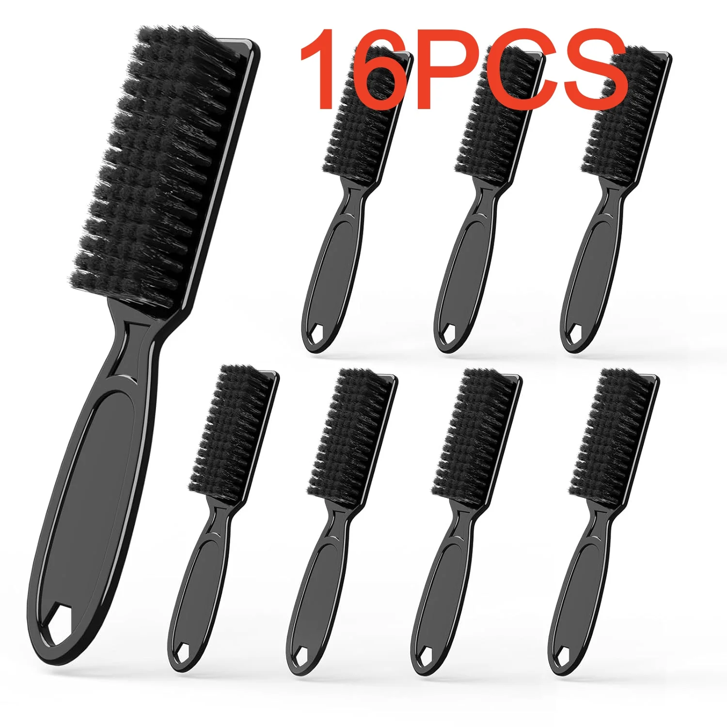16-teiliges Set mit Bürsten für Friseurbedarf, zum Reinigen von Klingen und Trimmern, Staubwedel, Maniküre-Nylonbürste, Haarstyling-Werkzeug (Schwarz) – Detail 1