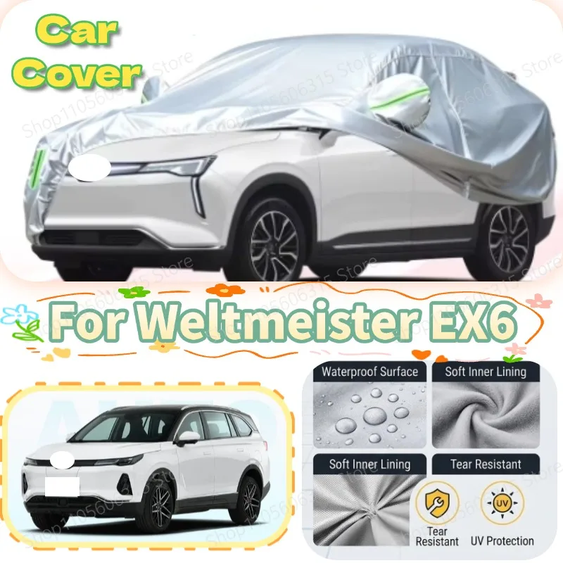 For Weltmeister EX6  2018-Present Custom Fit Full Car Cover Silver Coated Fabric Side Zipper Access UV Sun Dust Protection