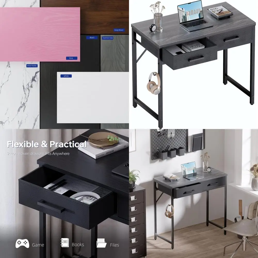 

32 Inch Small Computer Desk with 2 Ders or Bedroom Study Writing Home Oice Table or Small Spaces Grey