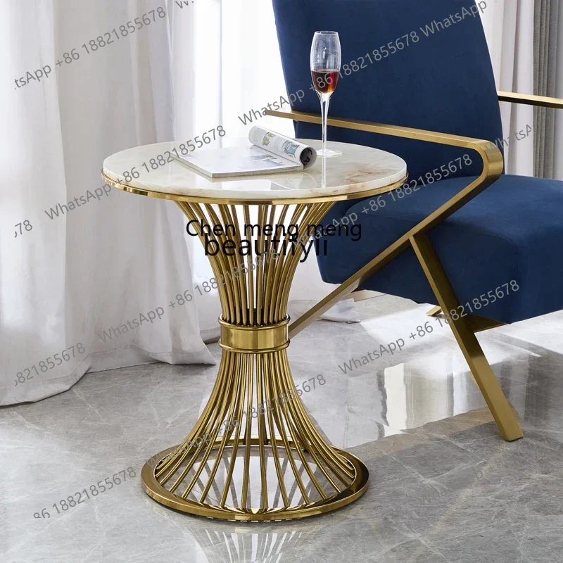 178Light luxury stainless steel corner table creative and simple modern marble sofa edge table for home use, small coffee table2