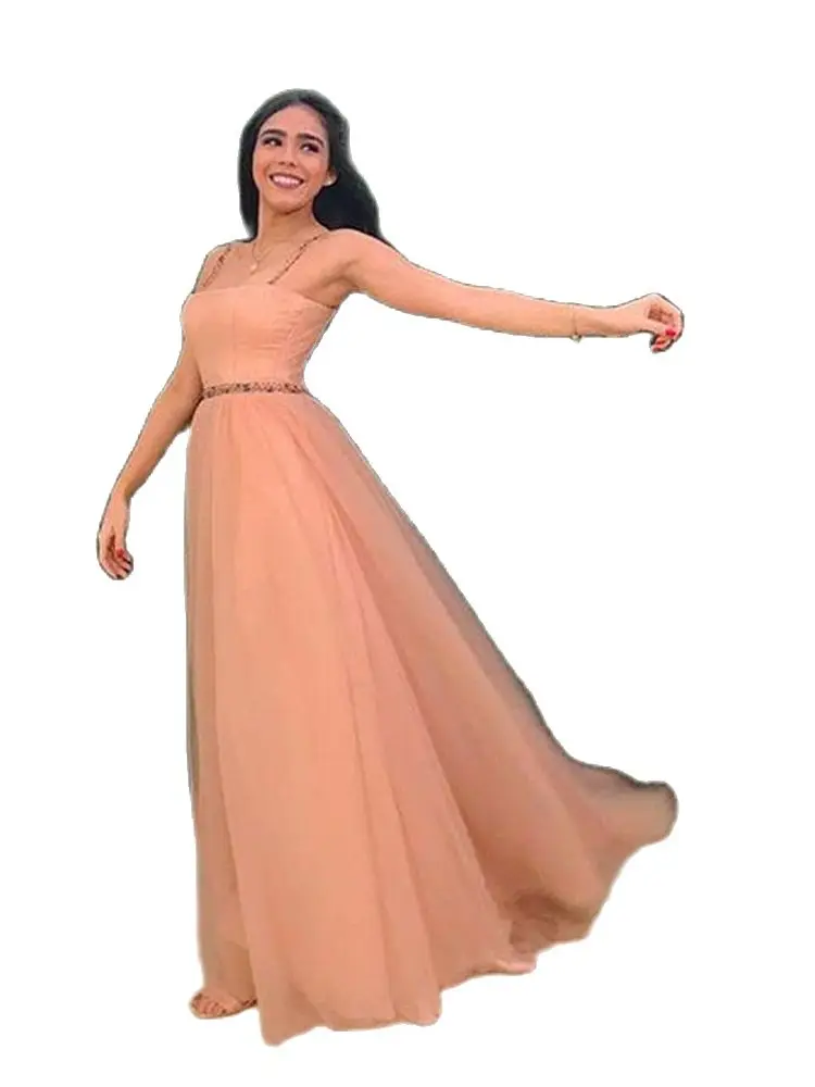 Vestidos de baile de tule espaguete, vestidos personalizados para festa, sem mangas, linha, 2020