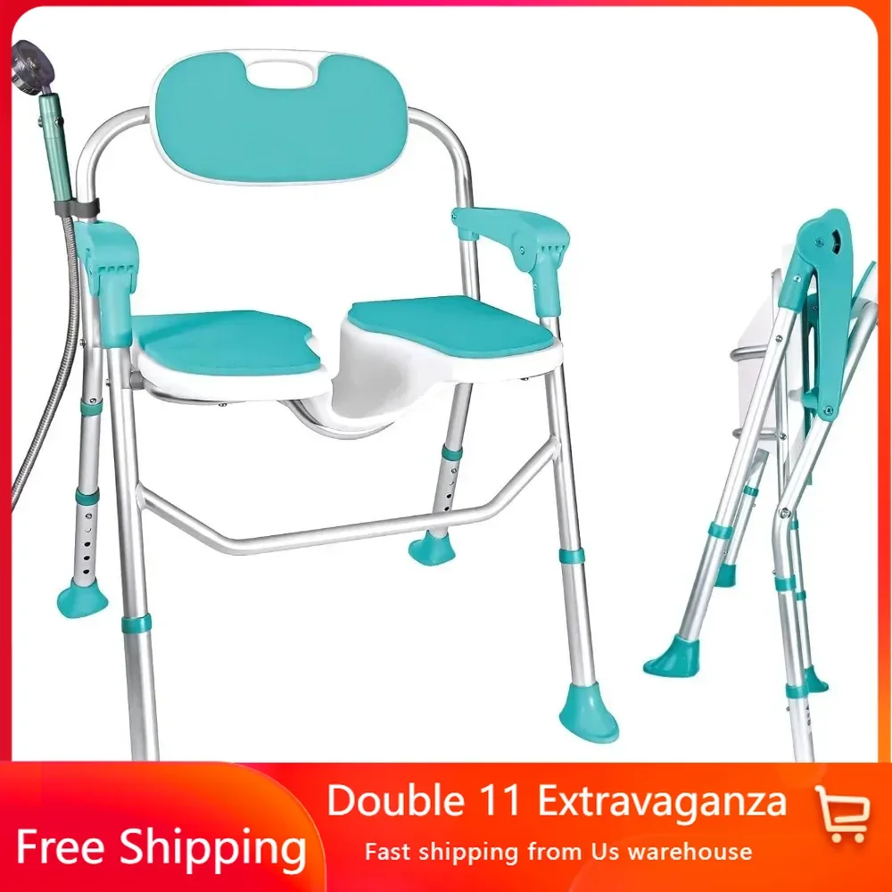 

Shower Chair with Arms and Back 350 LB Shower Chair Non-Slip Feet Shower Seat Cutout for Private Washing for Elderly Disabled