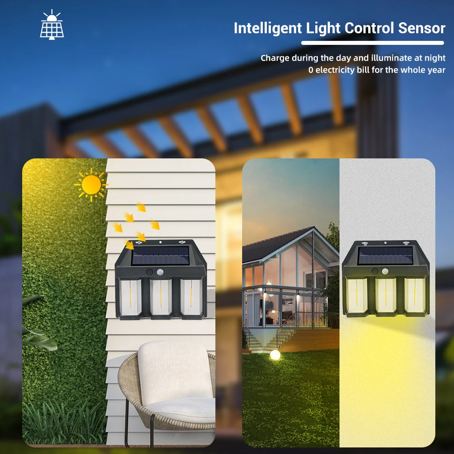 Imagem -04 - Led Solar Tungsten Wall Light com Sensor de Movimento Lanterna Impermeável para Casa Jardim Quintal Rua Lâmpada Garagem Lâmpadas