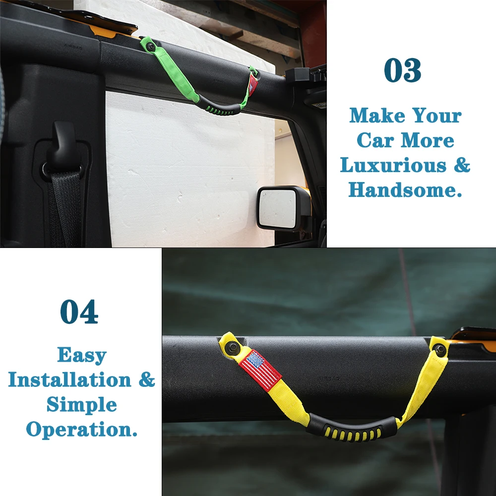 Car Interior Roof Roll Cage Grab Handle Safety Grip Bar Strip for Ford Bronco 2021+ Jeep Wrangler JL JT Gladiator 2024+Accessory