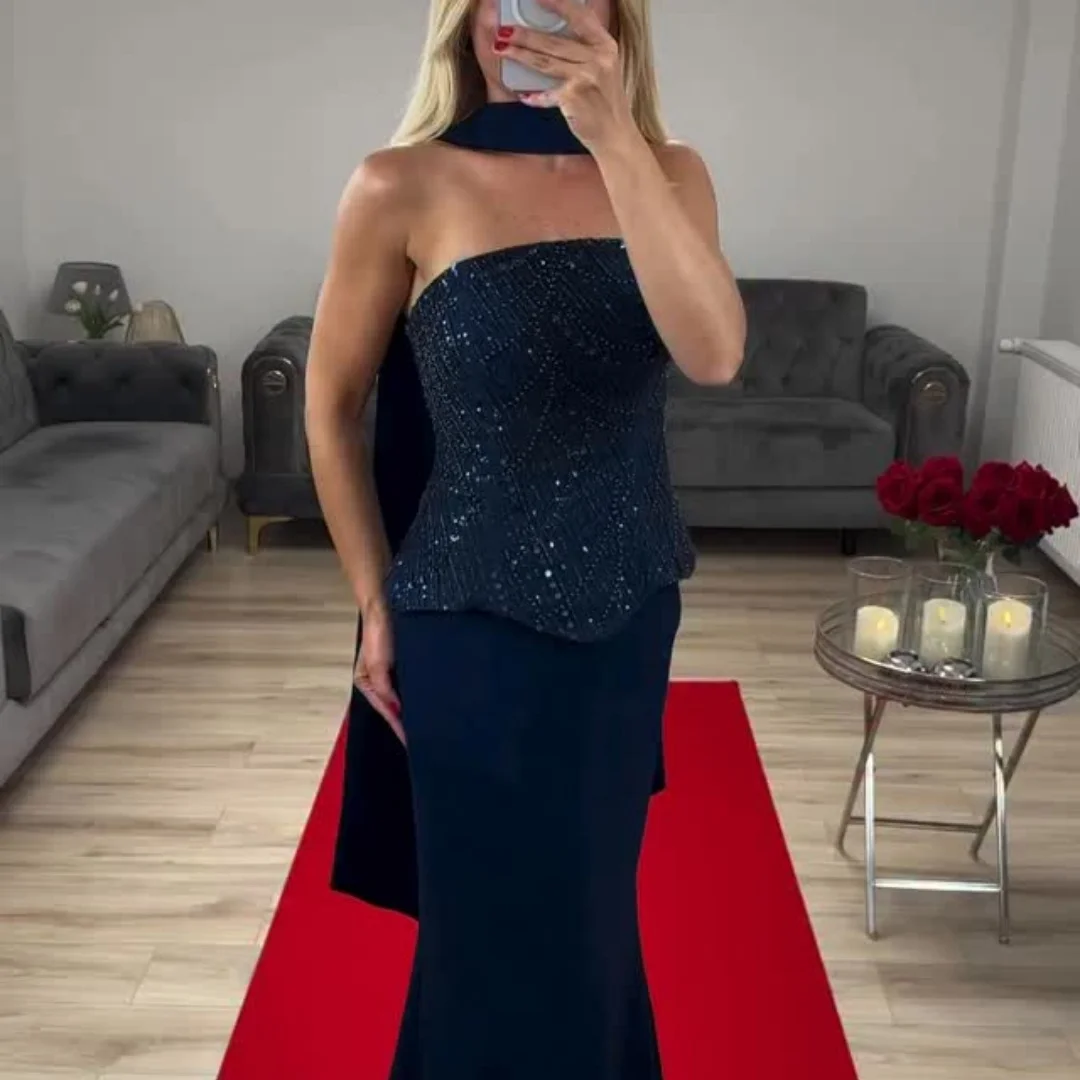 Mila marrom escuro sem alças lantejoulas peplum capelet personalizado formal noite cabido até o chão vestido de gala vestido de baile