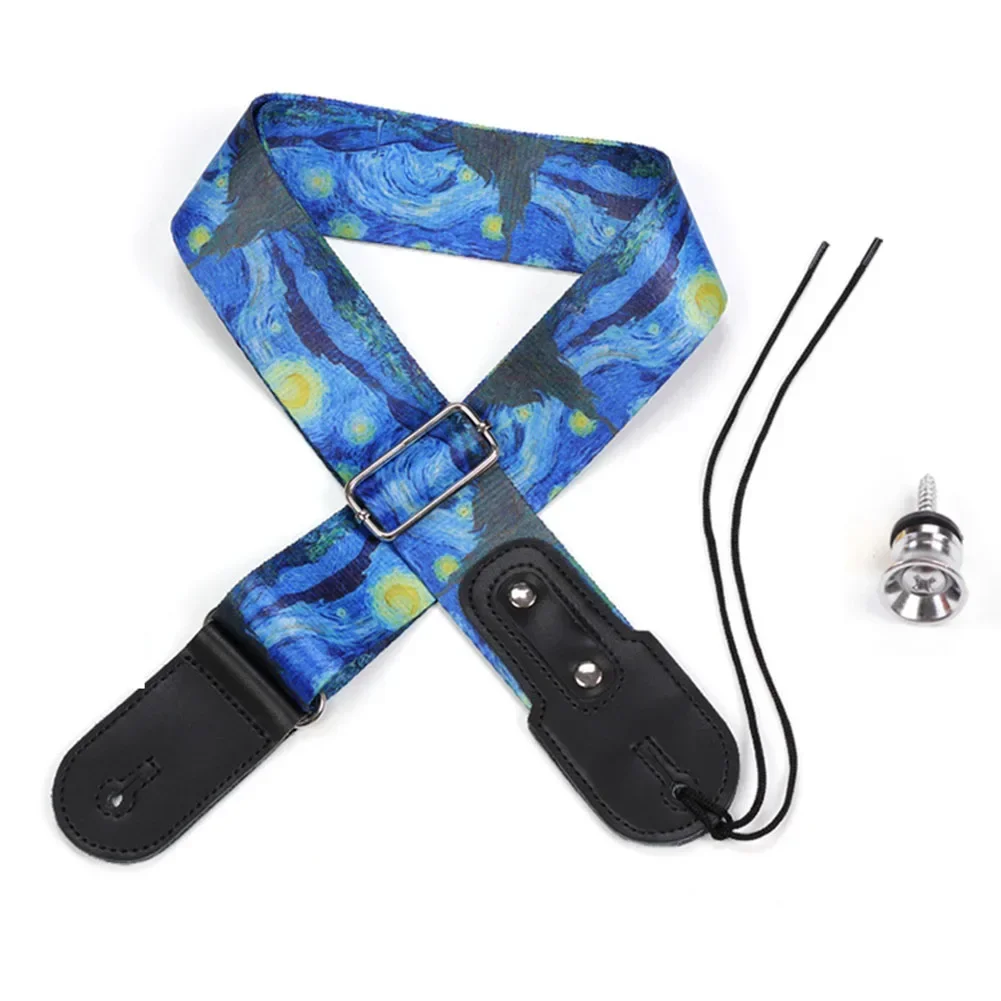 

With Tail Peg Guitar Strap Folk Custom Length Adjustable Star Night Thicken Unisex Brand New For Eletric Acoustic Guitar