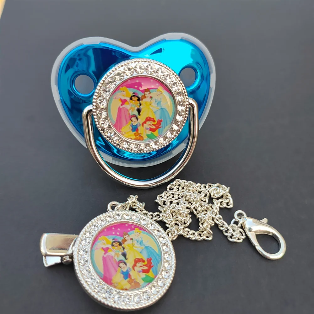 [1 conjunto] disney princesas minnie mouse bling suporte de cristal para chupeta silicone chupetas recém-nascidos conjunto bpa livre presente do