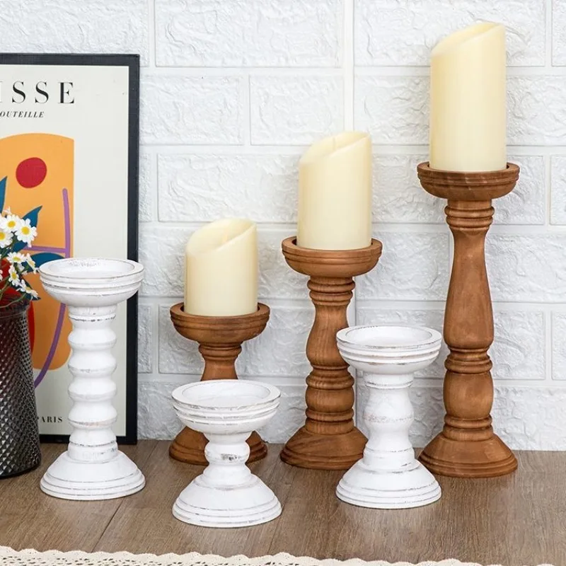 

New Style Retro Wooden Candle Holder 3-piece Set Candle Container Desktop Decoration Home Decor Wedding Candle Holder
