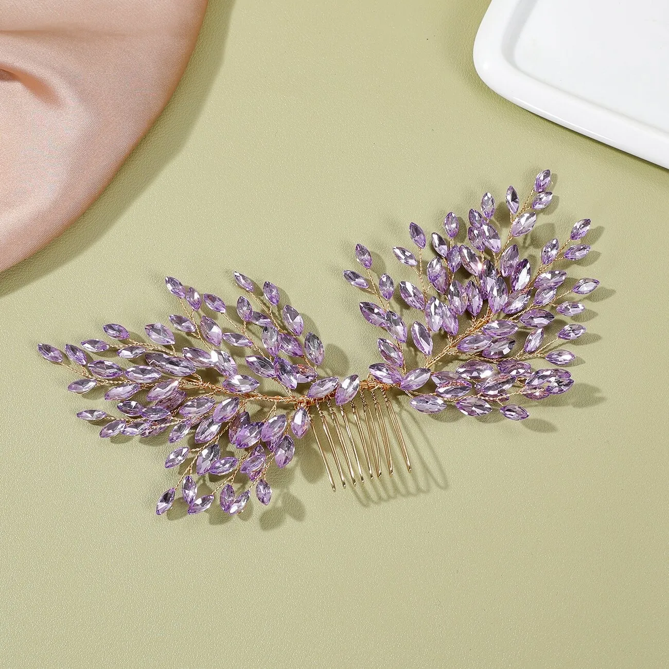 SLBRIDAL Handgefertigter Kristall-Strass-Perlen-Keramikblumen Braut-Haarkamm Hochzeits-Haaraccessoires Brautjungfern Damenschmuck – Detail 7