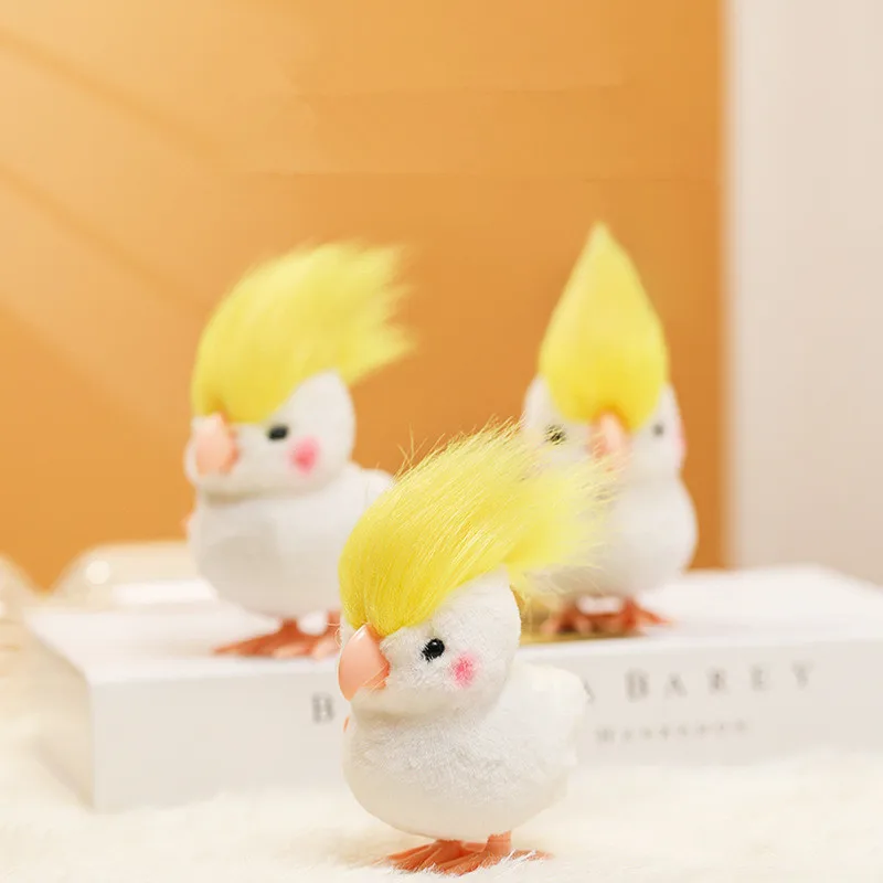 INS Kawaii Jumping Parrot Simulated Plush Toys With Cool Hair Moveable Chain Winding Soft Dolls Anime Plushie Toy Kids Gift