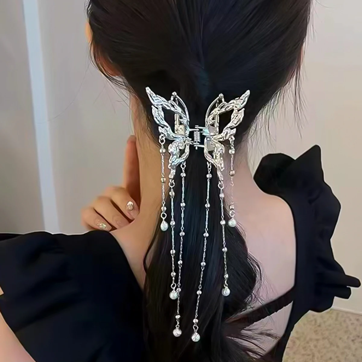 Butterfly Tassel Hair Claw Clips for Women and Girls Back of The Head,Metal Shark Half Tied Hair Clip Accessories