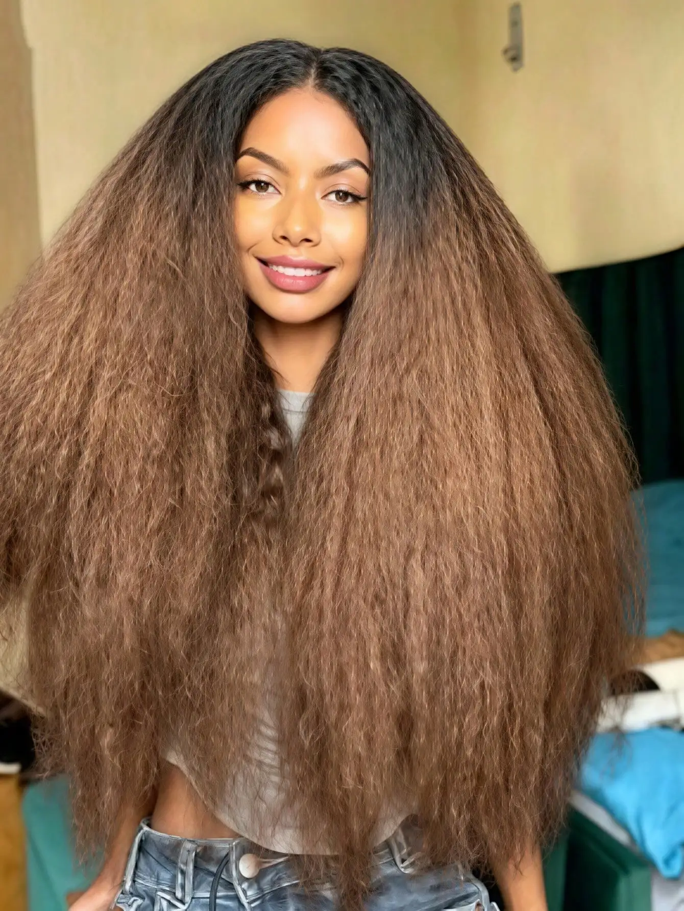 

Накладные парики из 100% натуральных волос Yaki Straight Ombre Brown 13x4 HD с прозрачной кружевной передней частью, предварительно прорезанные, без клея, для женщин