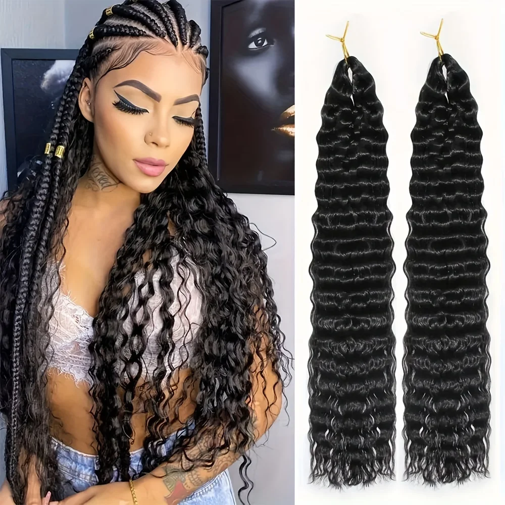 Extensiones de Cabello sintético para mujer, pelo de ganchillo ondulado profundo de 1 piezas y 20 pulgadas, rizado, trenzado, DIY, brasileño, para uso diario