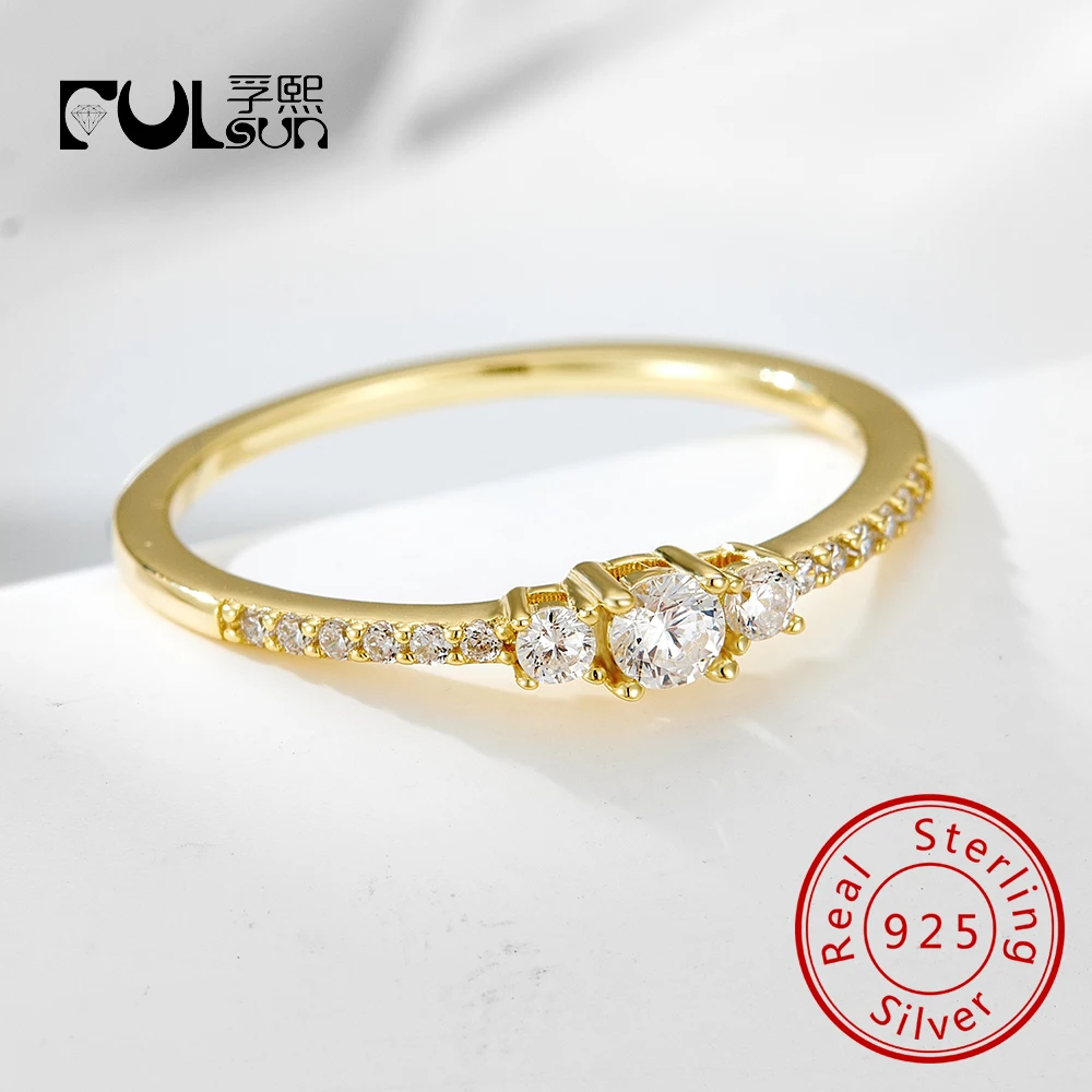 

925 Sterling Silver 14K Gold Plated Luxurious Circle Round Mini Cubic Zirconia Stackable Ring for women