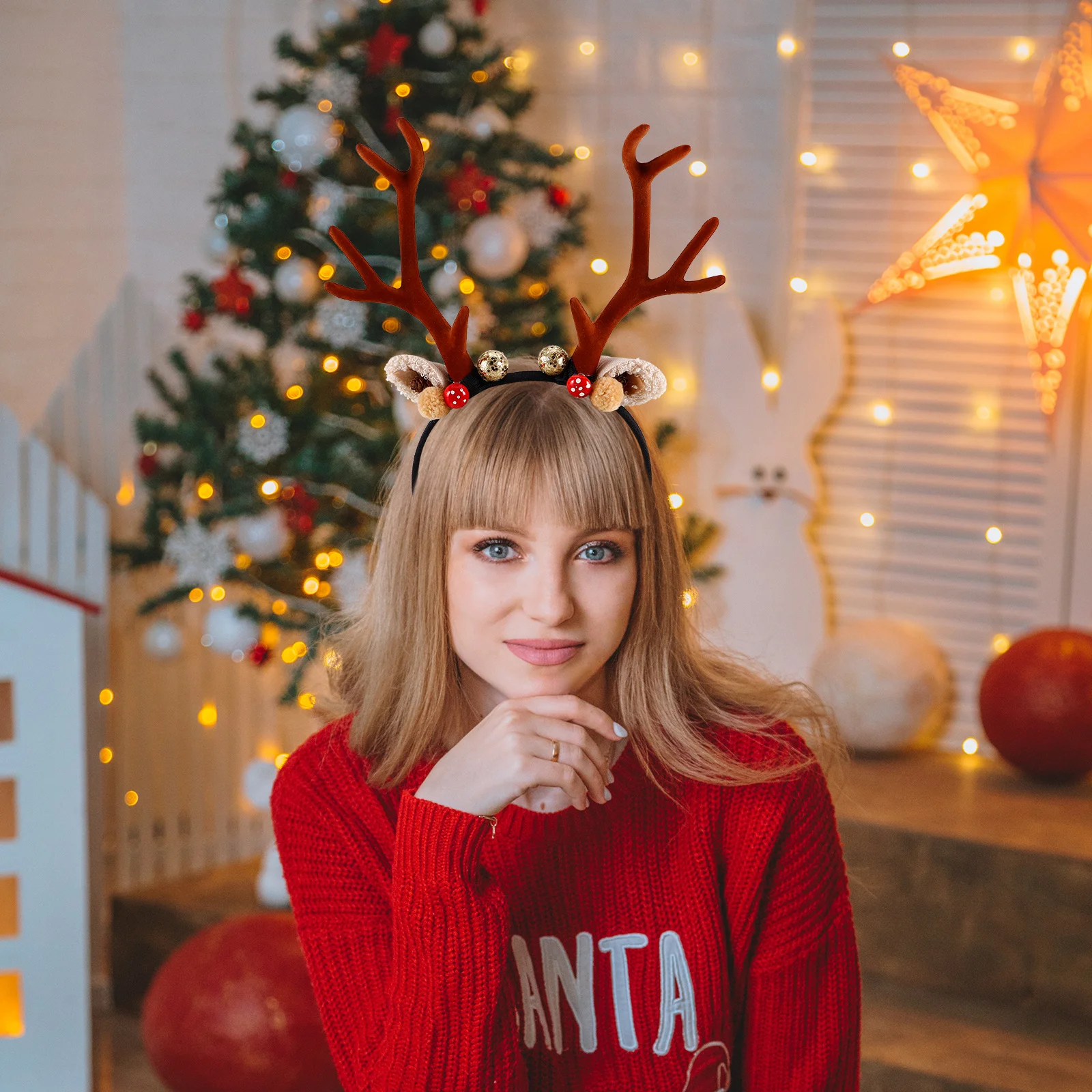 

Reindeer Antlers Headband Christmas Party Costume Accessory Adult Women Men Holiday Pine Cone Charms Festive Hair Band