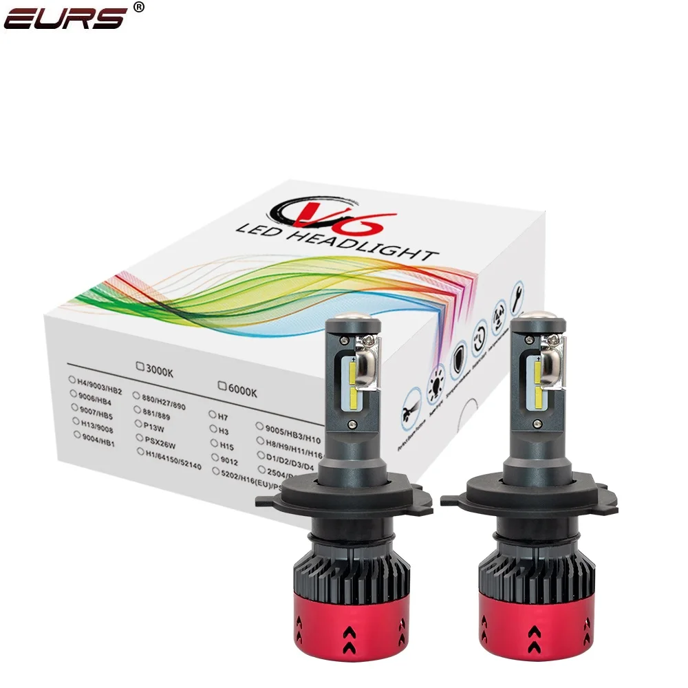 EURS Car Headlight H4 Hi/Lo Beam LED H7 H11 H13 9005 9006 9007 H15 5202 PSX24W D1 9600lm 6000K V6 Auto Headlamp Fog Light Bulbs