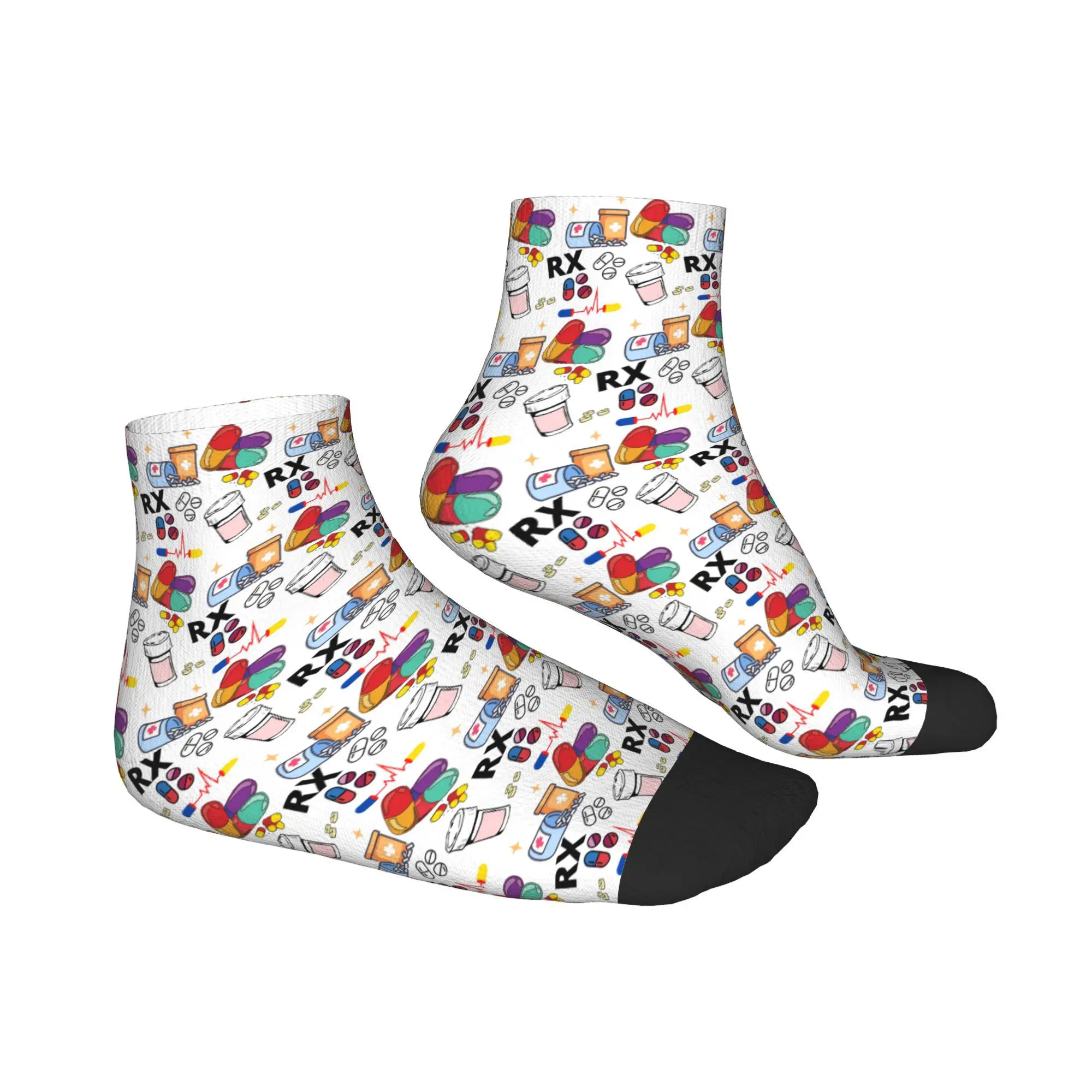 Skarpety All Seasons Pharmacy Pattern Pills RX Harajuku, pochłaniające pot, załogowe, hip-hopowe, dla mężczyzn i kobiet, prezenty świąteczne