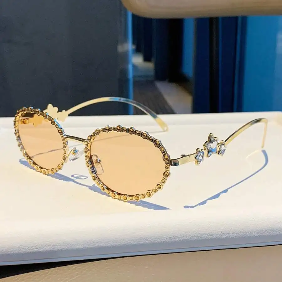 

Fashion Round Frame Sunglasses With Rhinestone Decor For Party And Casual Wear