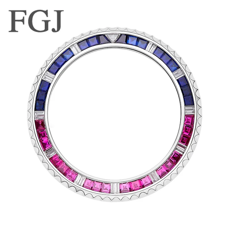 FGJ Top quality Water Ghost Pink GemsRubySapphire Watch Bezel Gold Silver Diamond Bezel Fit 40mm Watches for RLX President Watch