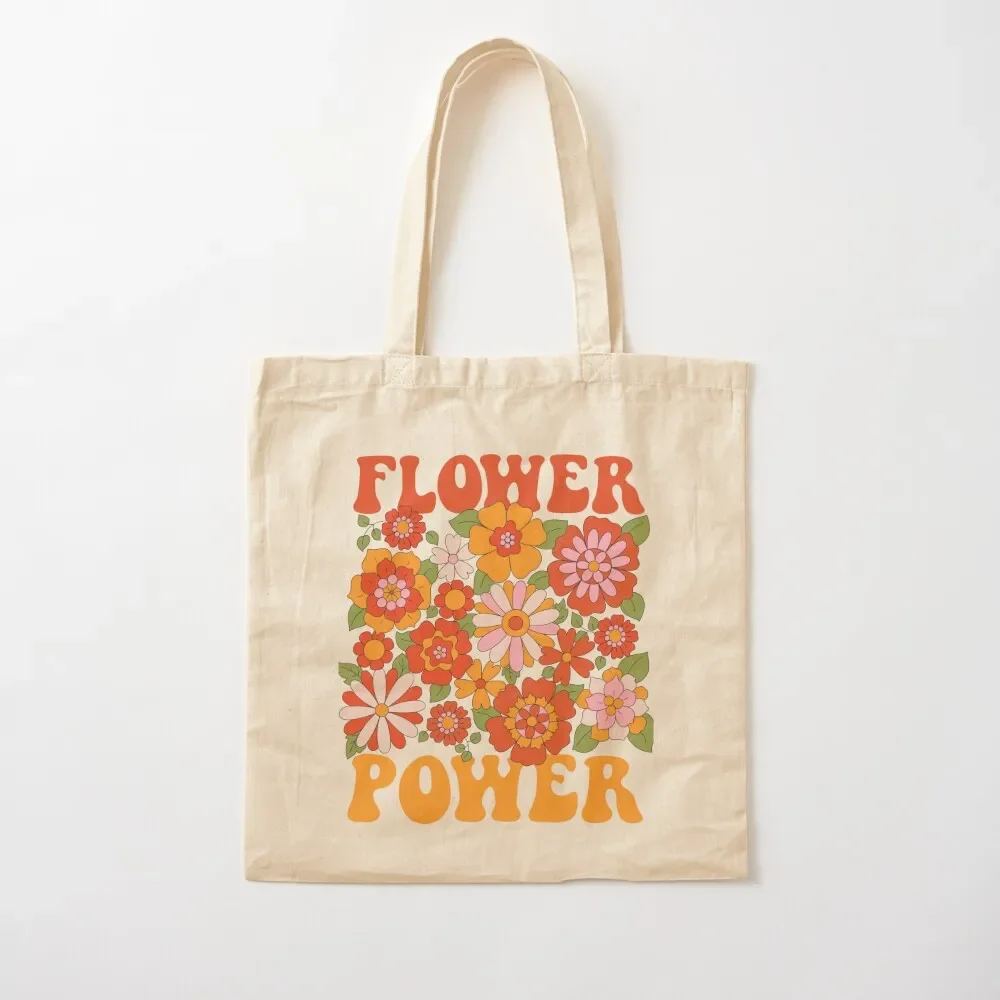 

Flower power retro wavey tee shirt print Tote Bag large tote bag women bag