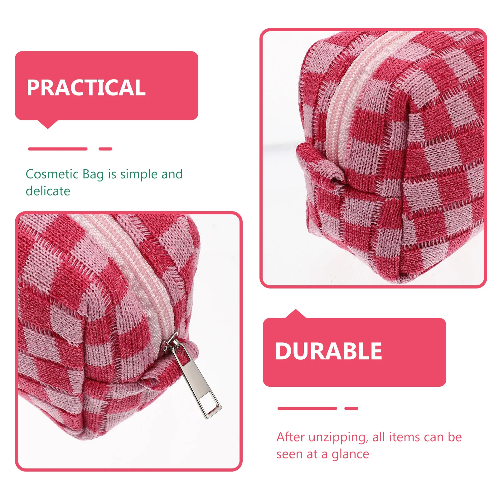 

Checkered Portable Travel Makeup Pouch Durable Zipper Toiletry Organizer Storage Bag For Daily Use Outdoor Lightweight