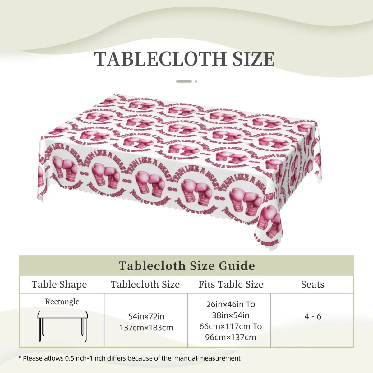 Train Like A Beast Fight Like A Warrior Boxing Gloves Tablecloth Restaurant Kitchen Rectangular Tablecloth Festival Table Cover