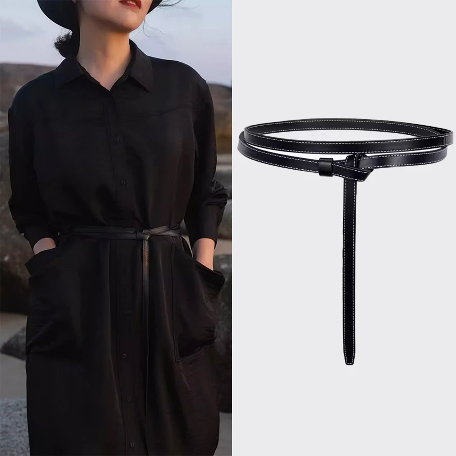 

Thin 198cm Waist Chain for Women Vintage Tie Belt for Dresses, Elegant Knotted Fashion Waistband