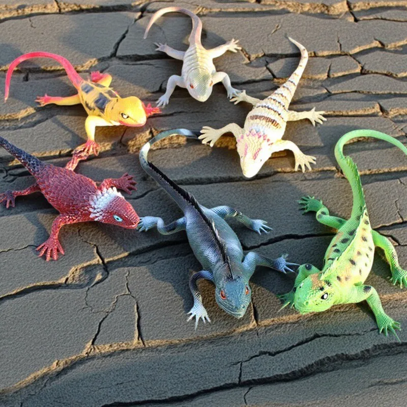 1PCS Soft Rubber Lizard Toy Realistic Squeak Sound Simulation Reptile Desktop Decoration Cognitive Learning Animal Ornaments