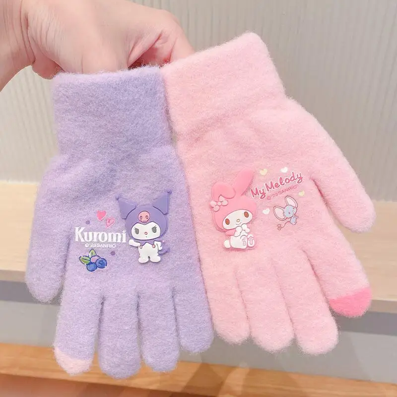 

Детские перчатки Sanrio My Melody с героями мультфильмов Kuromi, студенческие Kawaii, сохраняющие тепло, ветрозащитные, утепленные зимние уличные перчатки на флисовой подкладке, новые