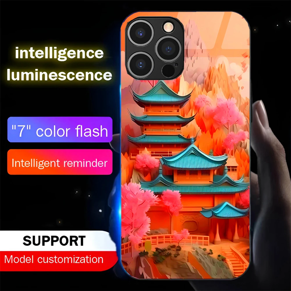 

Pretty Art Paintings Smart LED Light Glowing Glass Phone Case For Samsung S24 S24 S23 S22 S21 S20 FE Note 20 Plus Ultra