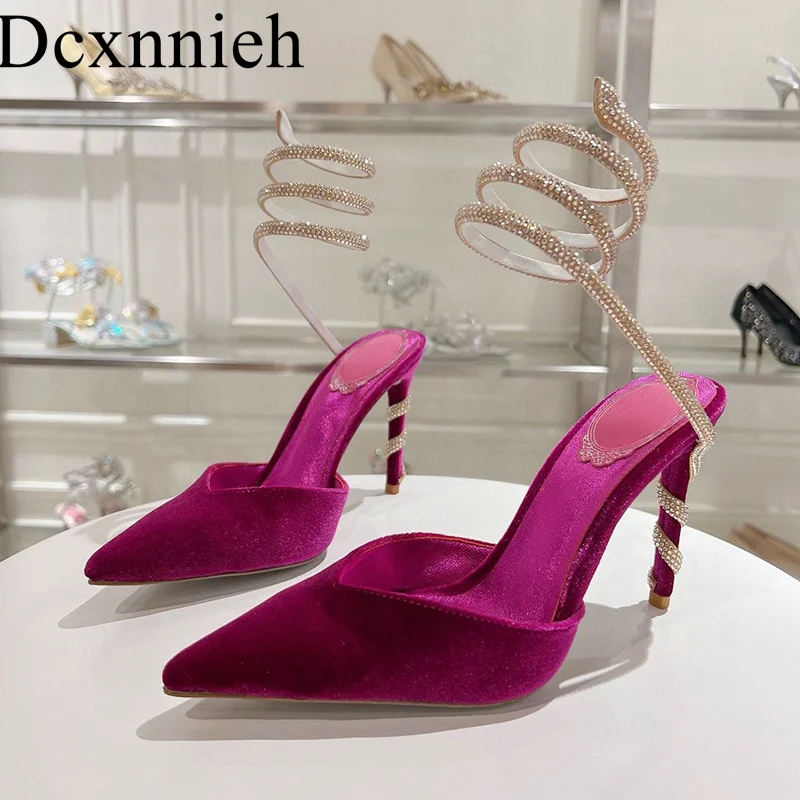 Summer New Colorful Wrapped Crystal Sandals Women's Satin Solid Color Fashion Commuting Comfort Minimalist High Heel Sandals