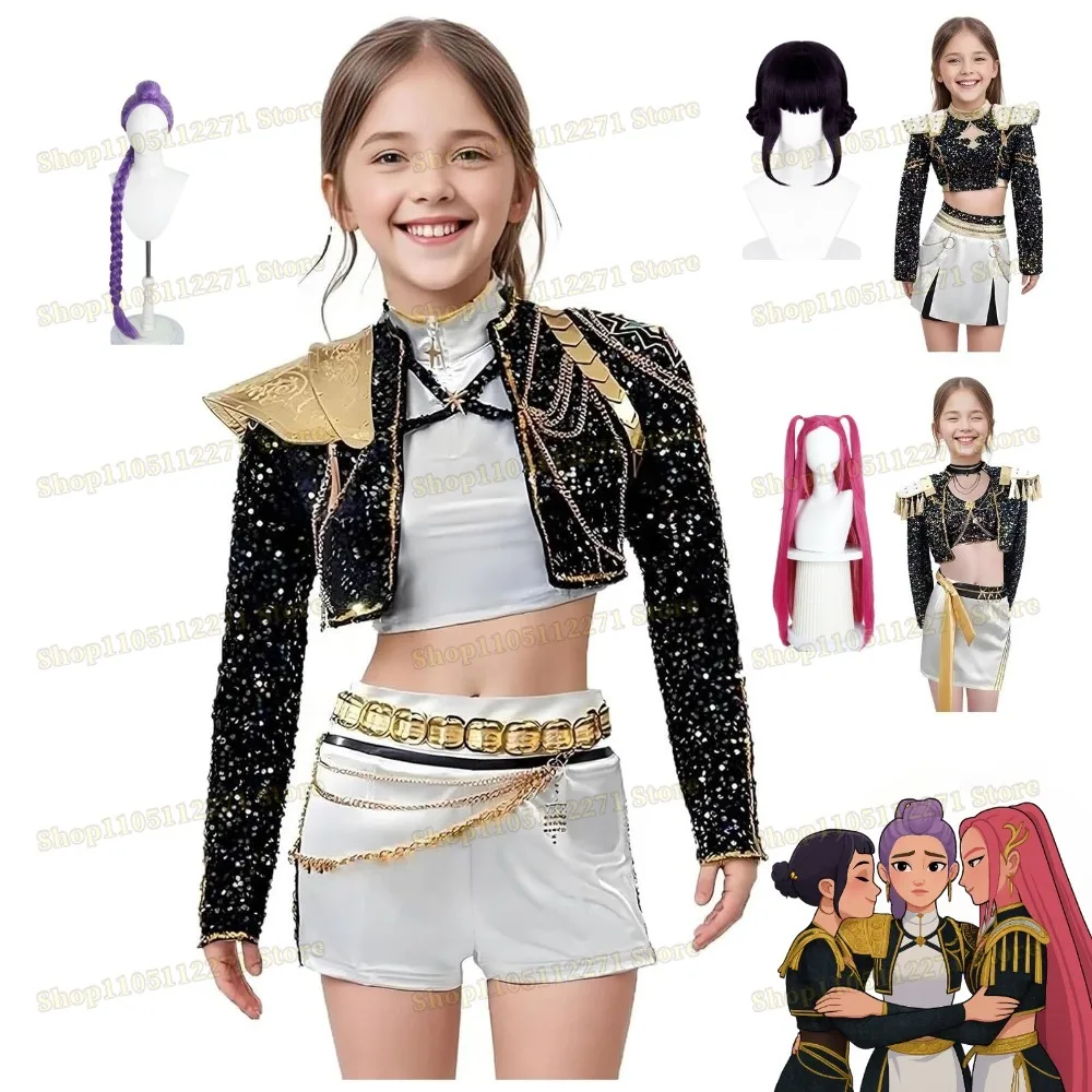 Womens Girls Rumi Mira Zeoy Kpops Demon Hunters Cosplay Costume Halloween Party K Pop Cosplay Outfits for Carnival