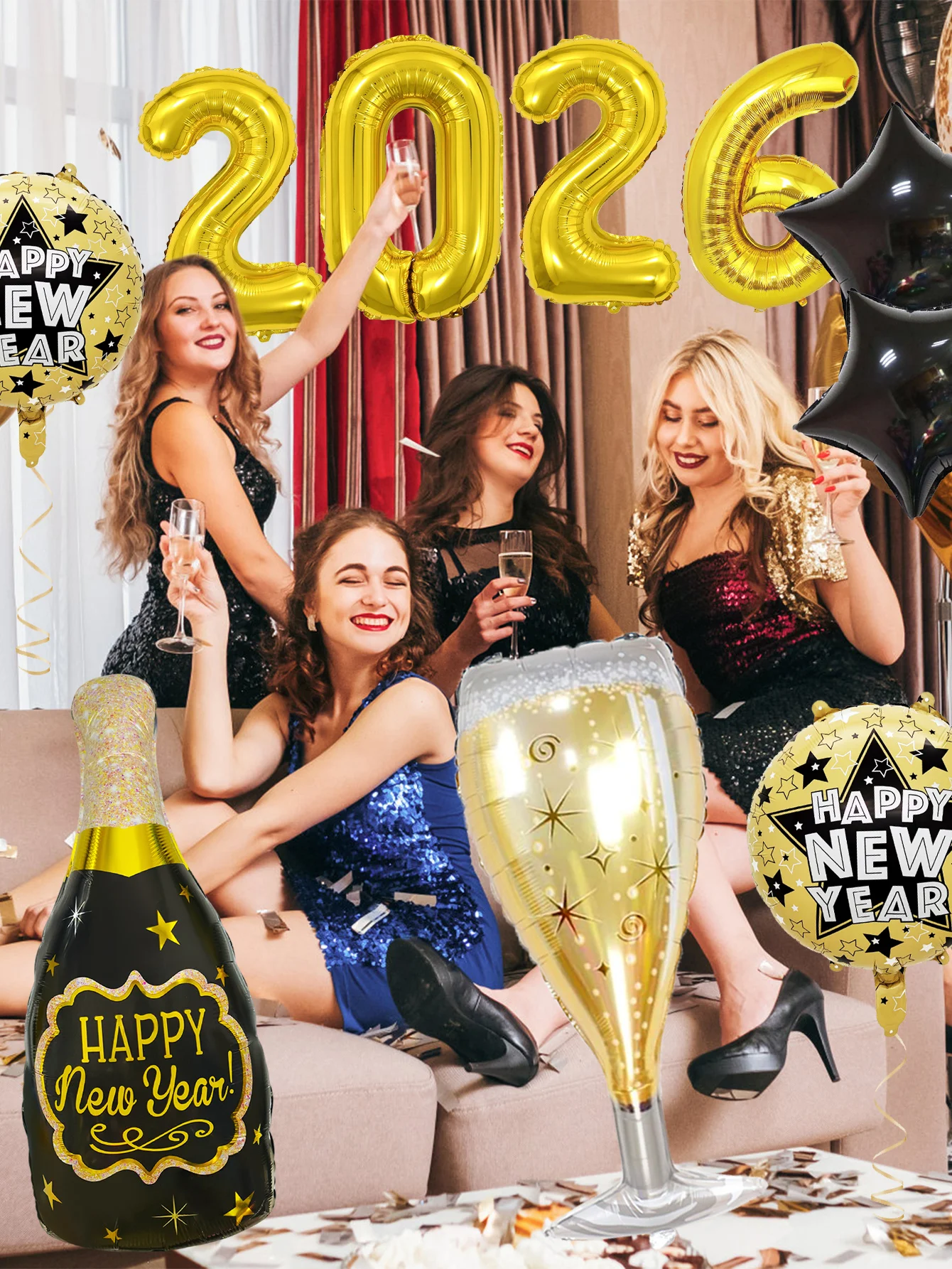 10 قطع/مجموعة بالونات رأس السنة، مناسبة لحفلة رأس السنة الجديدة 2026، لوازم تزيين حفلات رأس السنة الجديدة، موضوع السنة الجديدة