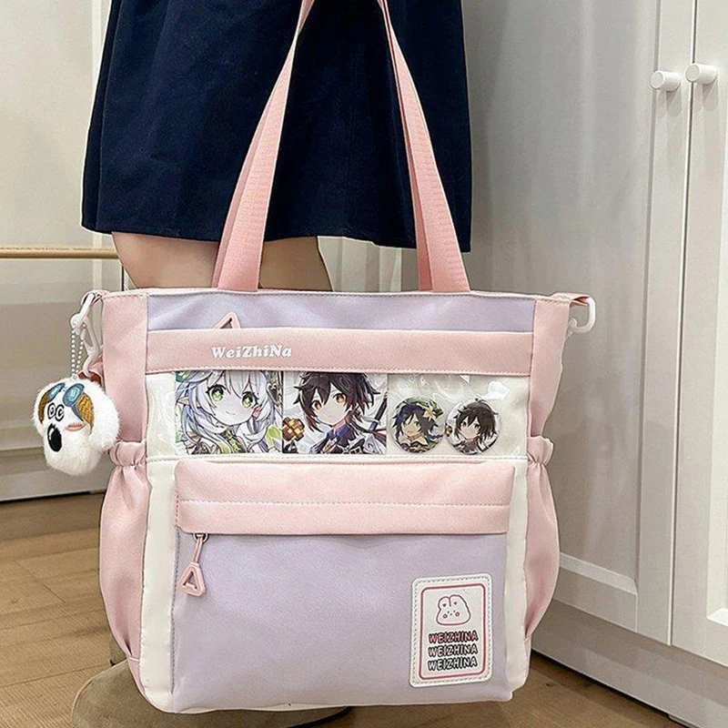 

HAEX Kawaii Women Tote Bags 2025 Dopamine Patchwork Crossbody Shoulder Bag Small Capacity Clear Window Card Show Bolso Mujer