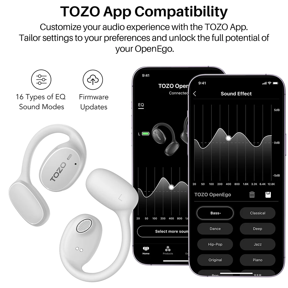 TOZO OpenEgo True Wireless Open Ear Headphone Bluetooth Dual Mic Clear Call Earbuds Earphones with Earhooks IPX5 Water-resistant