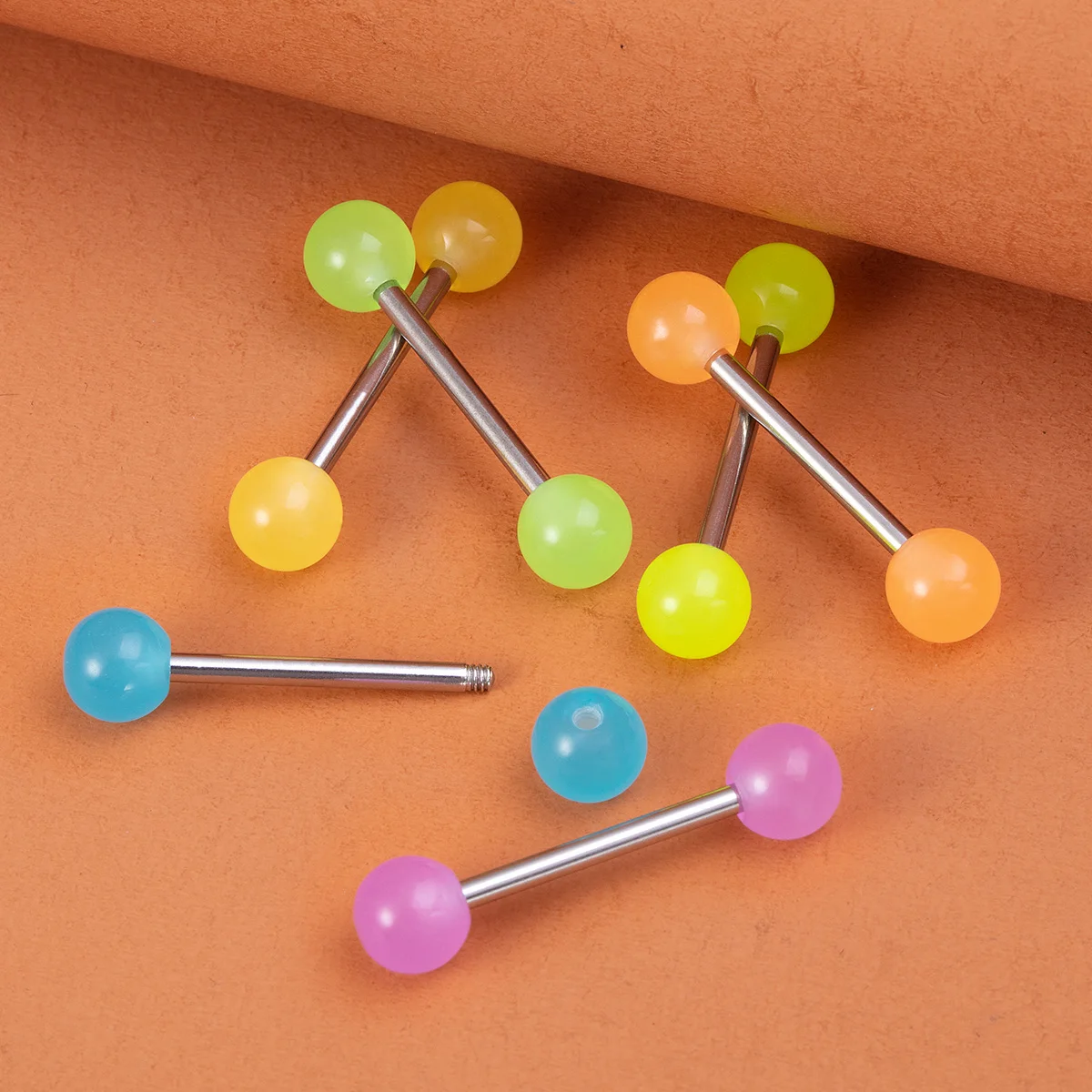 6 Stücke Sexy Acryl Leuchtende Zungenpiercings Schmuck für Frauen Männer 14G Edelstahl Bar Glow in Dark Zungenringe Barbell Stud – Detail 6