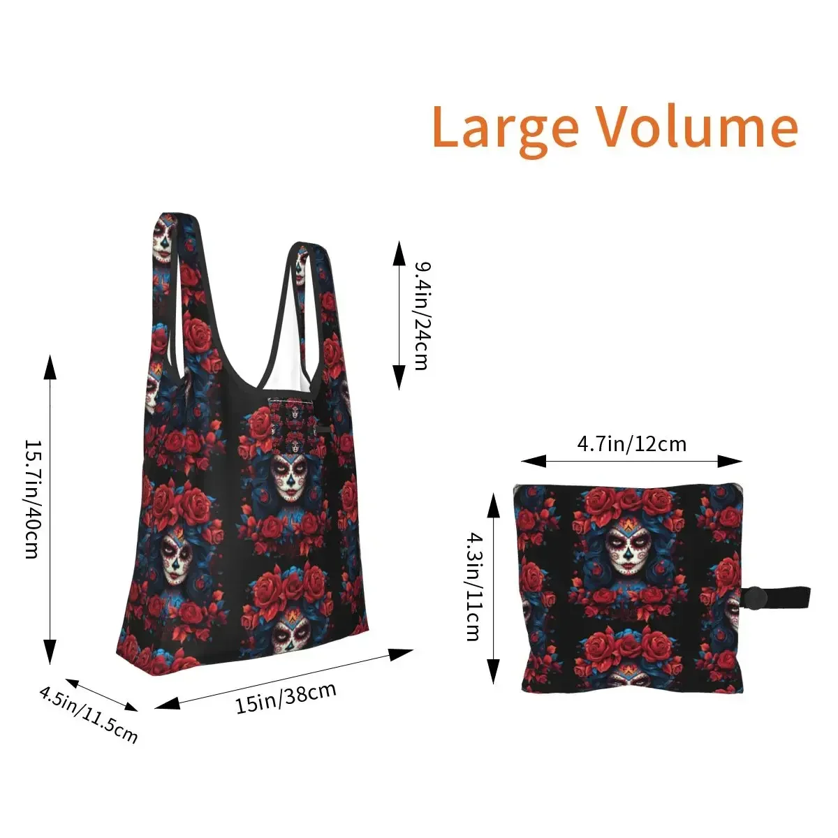 Alexander Gothic Las Elegantes Girls Day Of Dead Skull Shopping Bag Portable Tote Bags Reusable Shoulder Shopper Bag